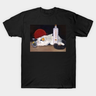 Tuxedo Cat Hugging Bottle T-Shirt